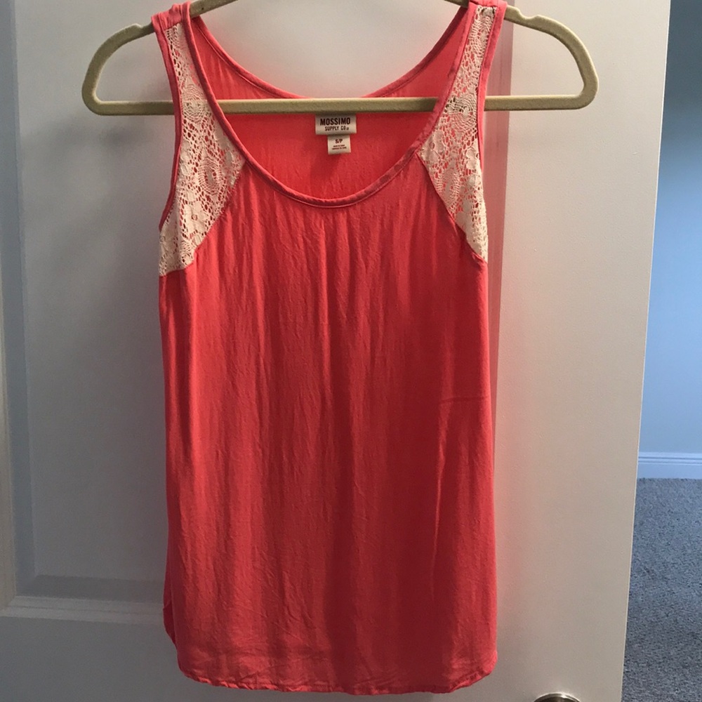 Pink lace trimmed tank top